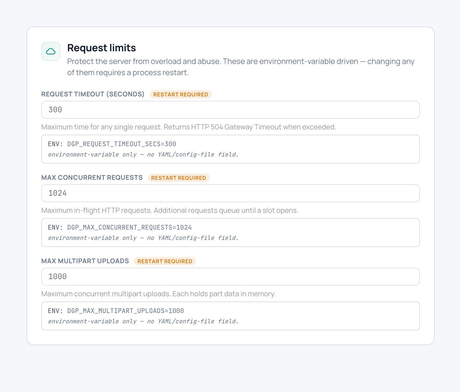 Advanced limits configuration form