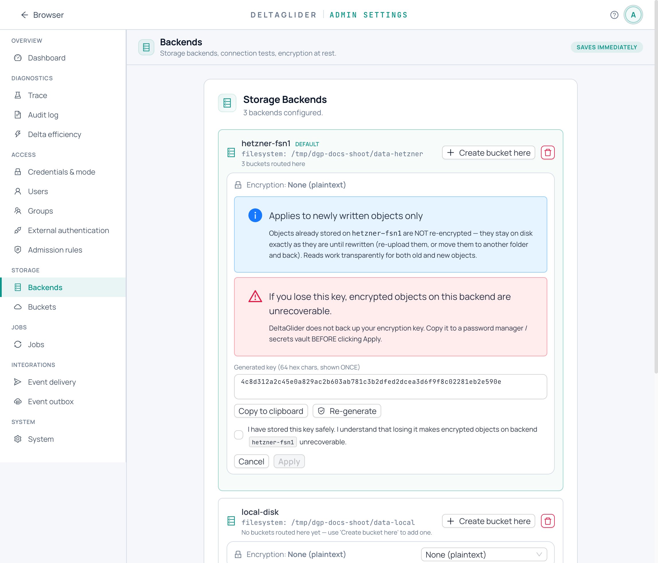 Enable encryption on a backend